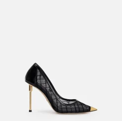 Elisabetta Franchi Pumps|Flocked mesh pump with logo Black