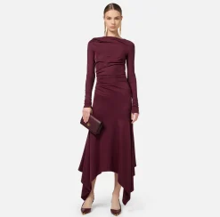 Elisabetta Franchi Midi Dresses|Dresses|Flowing jersey midi dress with draping RougeNoir