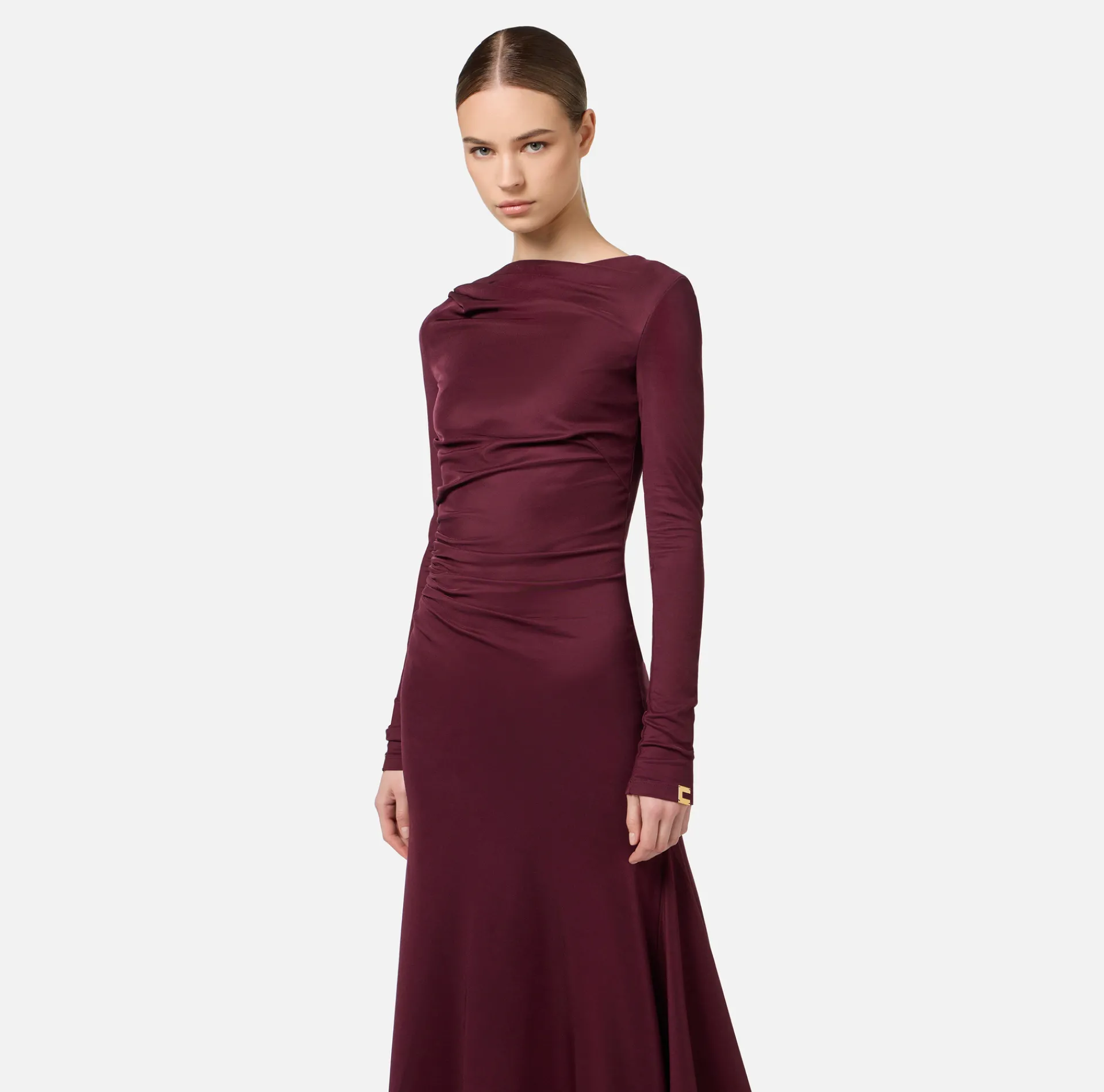 Elisabetta Franchi Midi Dresses|Dresses|Flowing jersey midi dress with draping RougeNoir