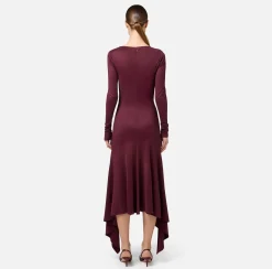 Elisabetta Franchi Midi Dresses|Dresses|Flowing jersey midi dress with draping RougeNoir