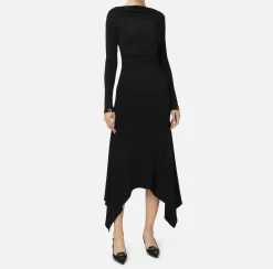 Elisabetta Franchi Midi Dresses|Dresses|Flowing jersey midi dress with draping Black
