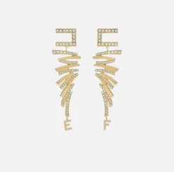 Elisabetta Franchi Jewelry|Golden metal and rhinestone logo earrings with zigzag design YellowGold