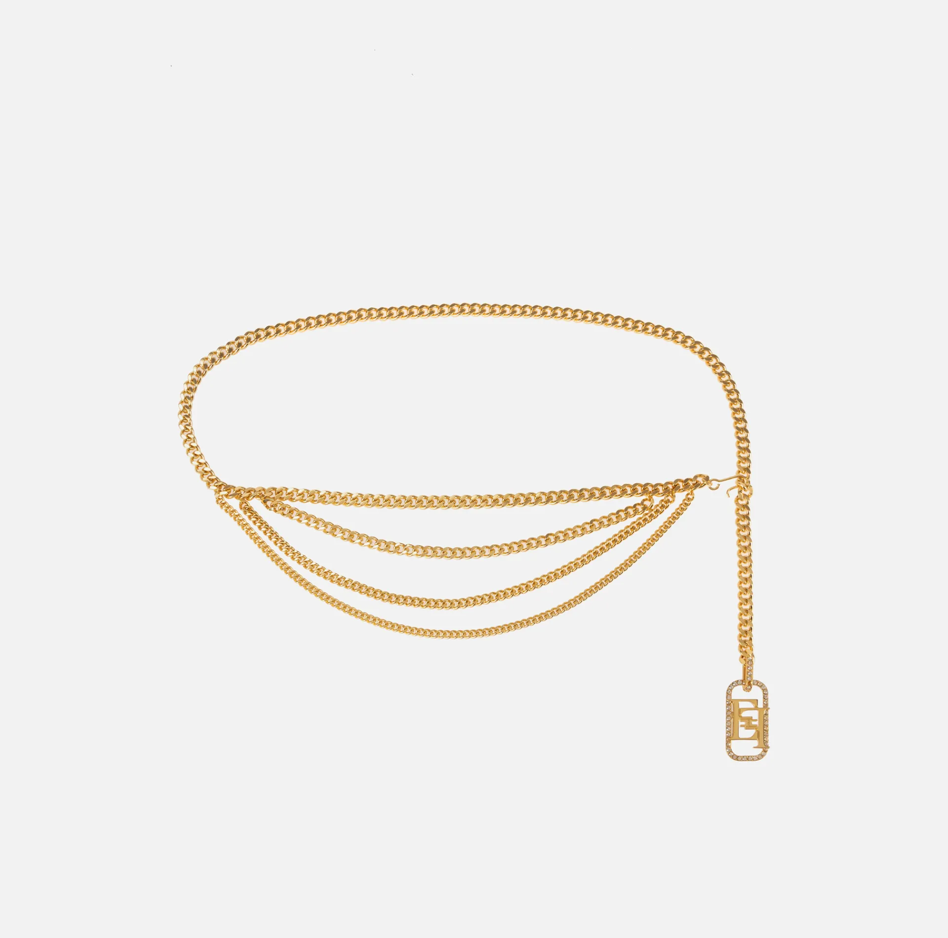 Elisabetta Franchi Belts|Golden metal chain belt with rhinestone tip YellowGold