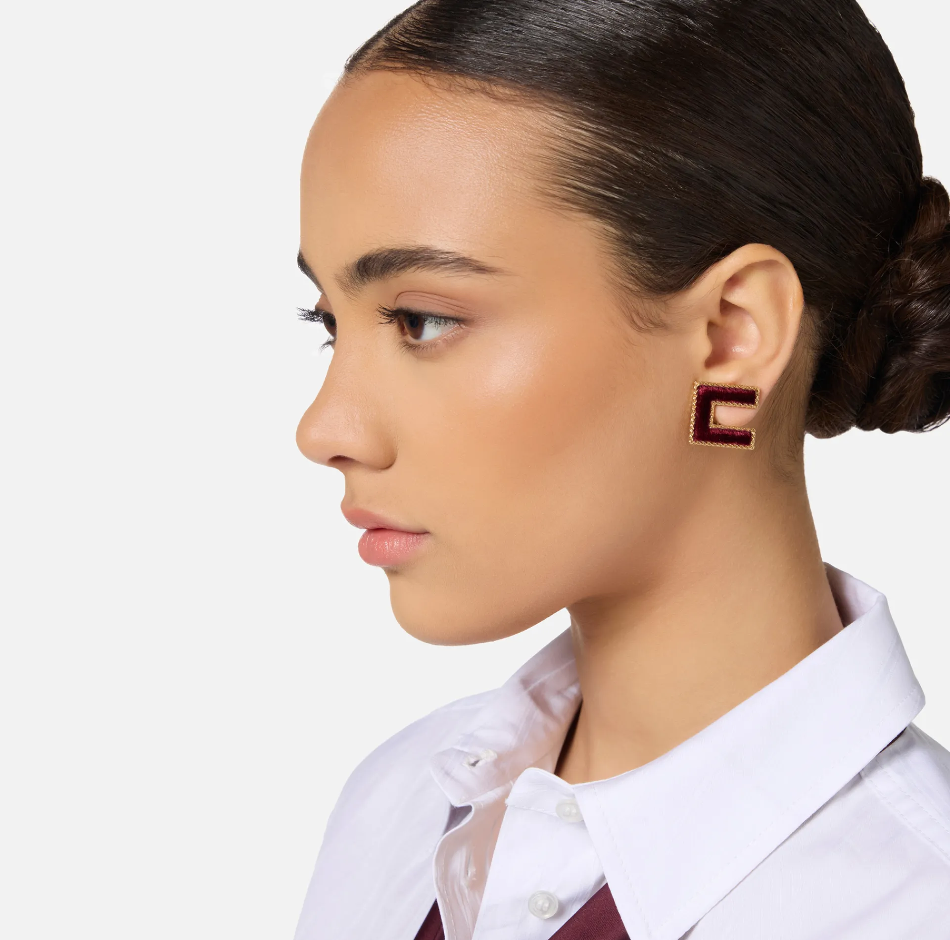 Elisabetta Franchi Jewelry|Golden metal earrings with logo and velvet