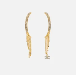 Elisabetta Franchi Jewelry|Golden metal half-ring earrings with charms YellowGold