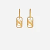 Elisabetta Franchi Jewelry|Golden metal ring earrings with logo charms