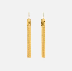 Elisabetta Franchi Jewelry|Golden metal ring earrings with tassels