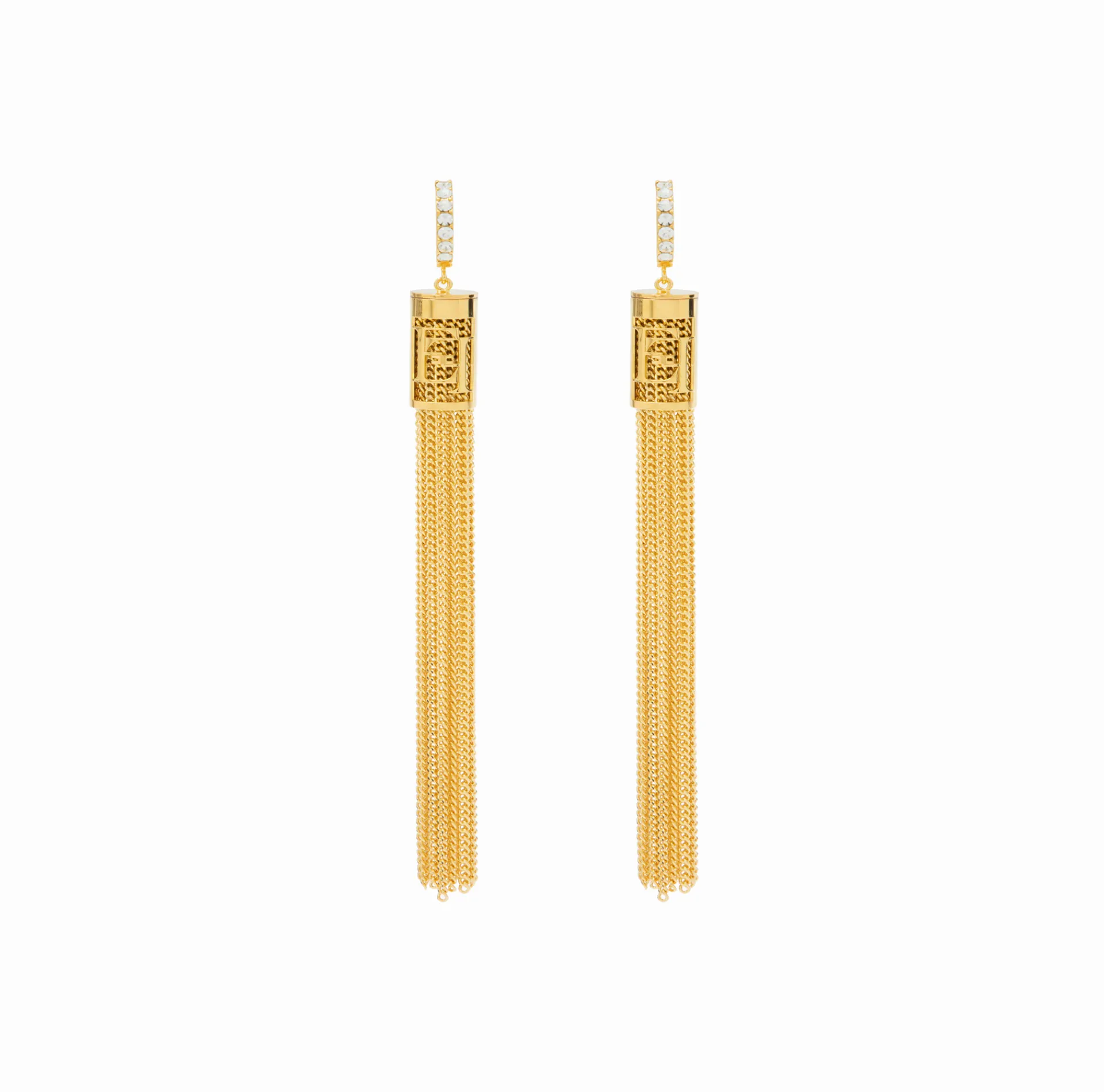 Elisabetta Franchi Jewelry|Golden metal ring earrings with tassels