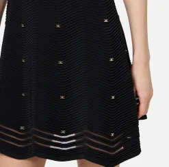 Elisabetta Franchi Mini Dresses|Knitted Dresses|Herringbone pattern mini-dress in viscose fabric with studs Black