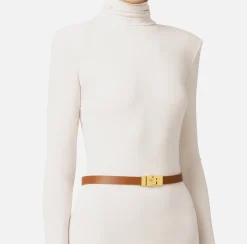 Elisabetta Franchi Belts|High-waisted belt in semi-gloss leather Black/Butter