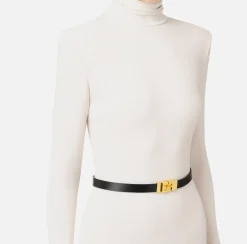 Elisabetta Franchi Belts|High-waisted belt in semi-gloss leather Black