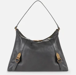 Elisabetta Franchi Shoulder Bags|Hobo bag in shiny Nappa leather Steel