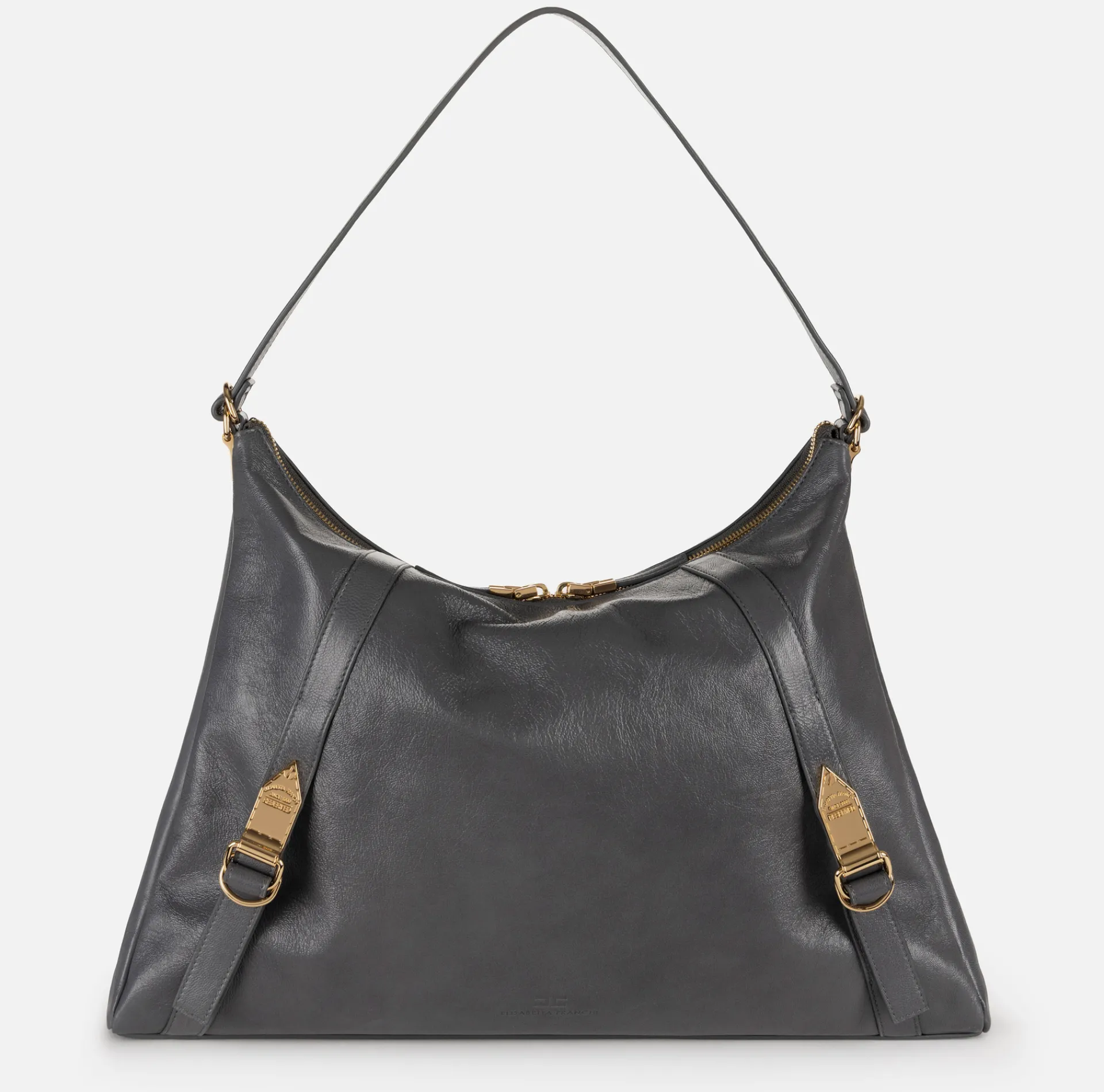 Elisabetta Franchi Shoulder Bags|Hobo bag in shiny Nappa leather Steel