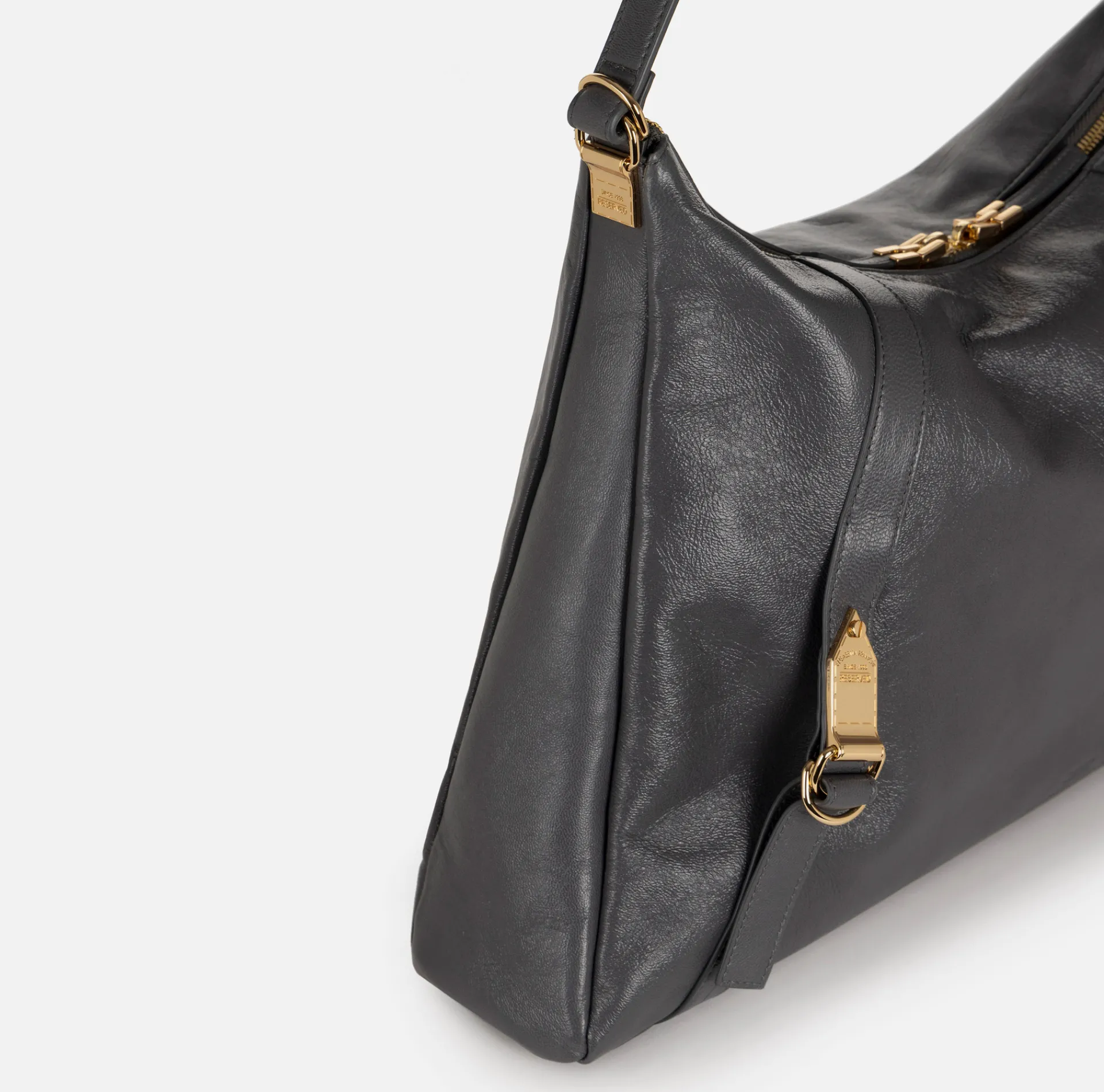Elisabetta Franchi Shoulder Bags|Hobo bag in shiny Nappa leather Steel