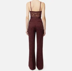 Elisabetta Franchi Jumpsuits|Jacquard crêpe combined jumpsuit with lettering RougeNoir