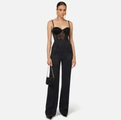 Elisabetta Franchi Jumpsuits|Jacquard crêpe combined jumpsuit with lettering Black