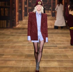 Elisabetta Franchi Jackets And Trench Coats|Tailleur|Jacquard crêpe double-breasted jacket with lettering RougeNoir