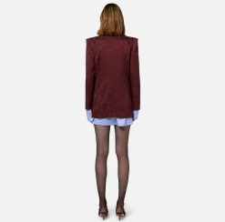 Elisabetta Franchi Jackets And Trench Coats|Tailleur|Jacquard crêpe double-breasted jacket with lettering RougeNoir