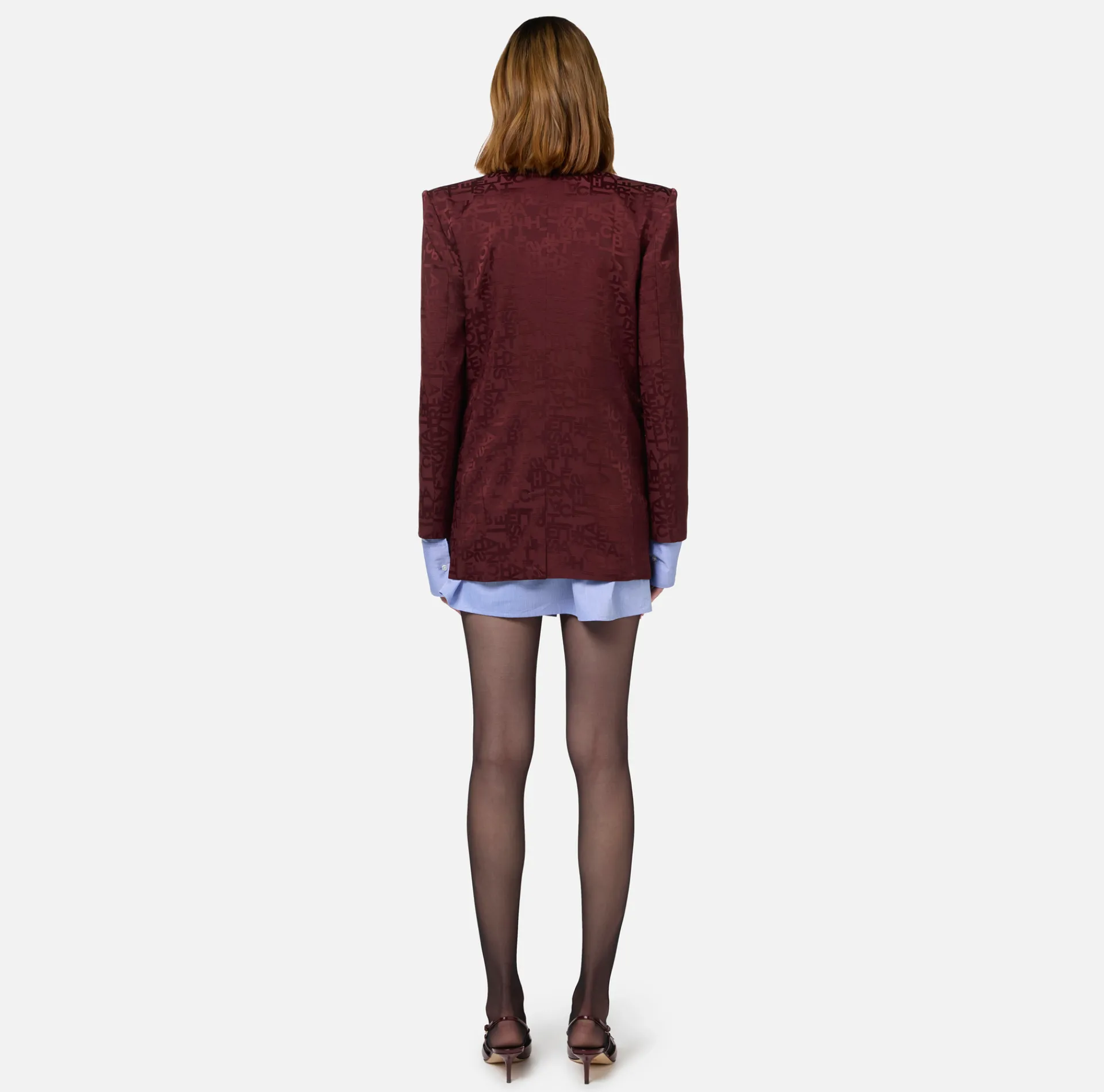 Elisabetta Franchi Jackets And Trench Coats|Tailleur|Jacquard crêpe double-breasted jacket with lettering RougeNoir