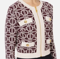 Elisabetta Franchi Knitwear And Sweatshirts|Jacquard logo cropped cardigan RougeNoir/Butter
