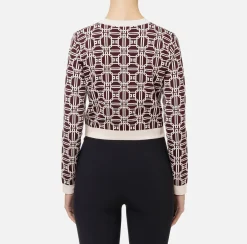Elisabetta Franchi Knitwear And Sweatshirts|Jacquard logo cropped cardigan RougeNoir/Butter