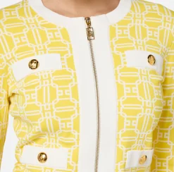 Elisabetta Franchi Knitwear And Sweatshirts|Jacquard logo cropped cardigan Mimosa/Ivory