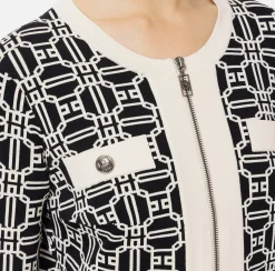 Elisabetta Franchi Knitwear And Sweatshirts|Jacquard logo cropped cardigan Black/Butter