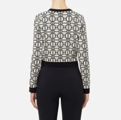 Elisabetta Franchi Knitwear And Sweatshirts|Jacquard logo cropped cardigan Butter/Black