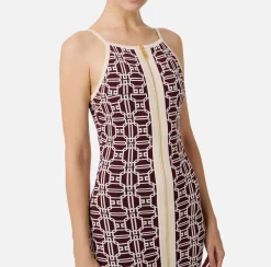 Elisabetta Franchi Knitted Dresses|Midi Dresses|Jacquard logo midi dress RougeNoir/Butter