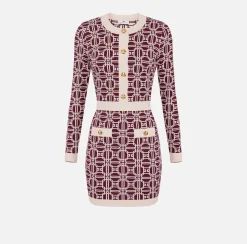 Elisabetta Franchi Mini Dresses|Knitted Dresses|Jacquard logo mini-dress RougeNoir/Butter