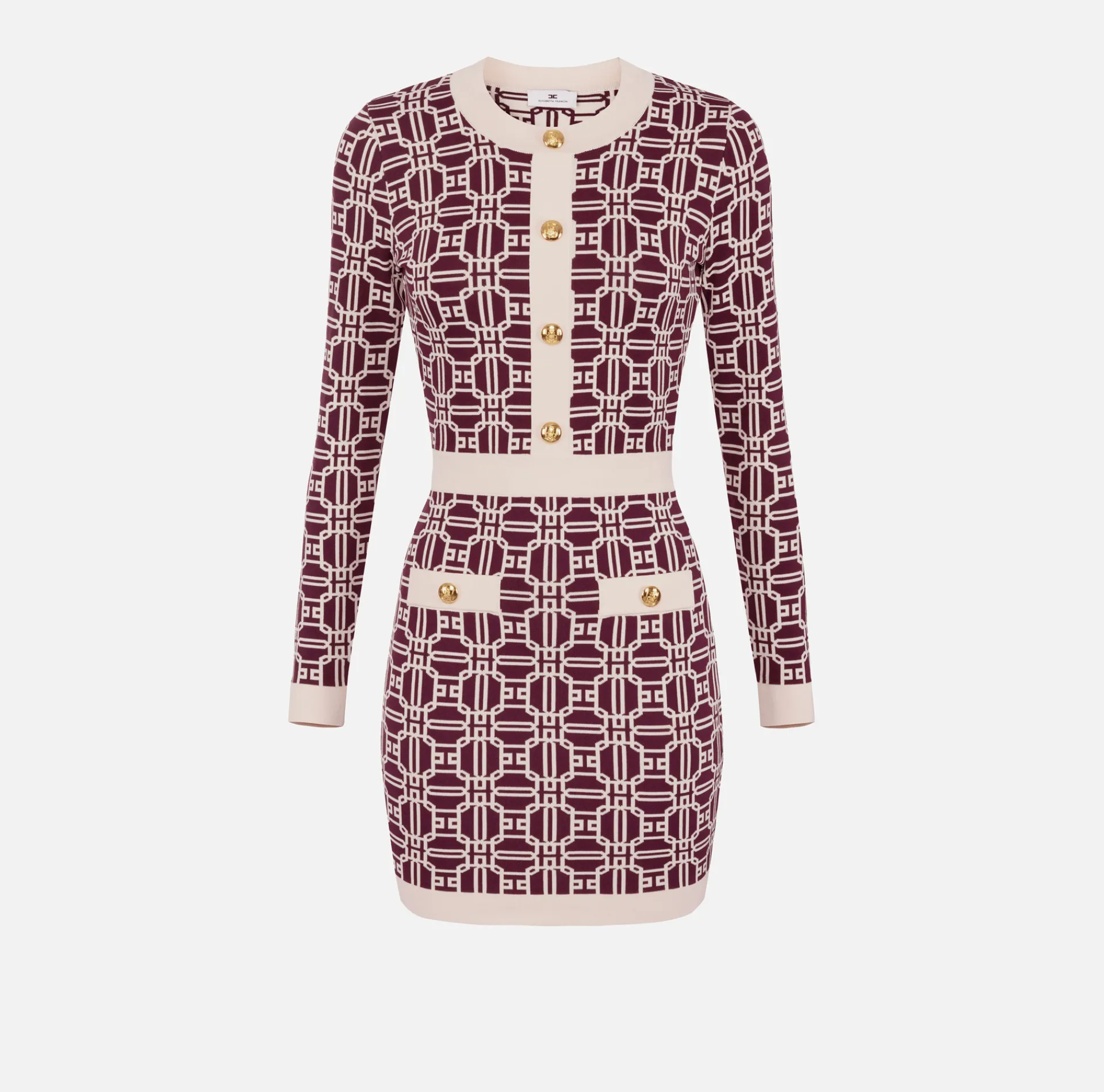 Elisabetta Franchi Mini Dresses|Knitted Dresses|Jacquard logo mini-dress RougeNoir/Butter