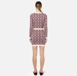 Elisabetta Franchi Mini Dresses|Knitted Dresses|Jacquard logo mini-dress RougeNoir/Butter