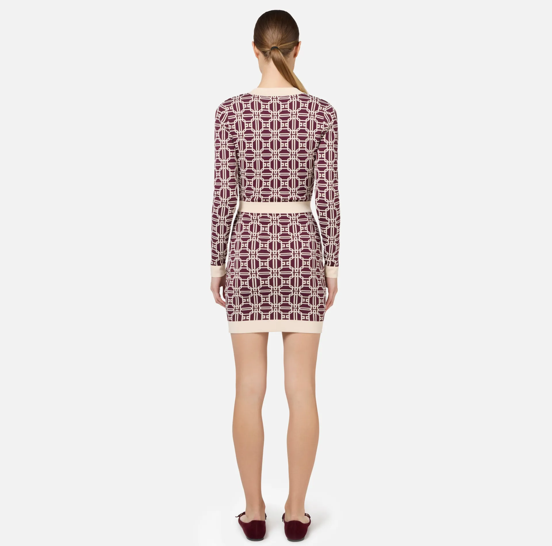 Elisabetta Franchi Mini Dresses|Knitted Dresses|Jacquard logo mini-dress RougeNoir/Butter