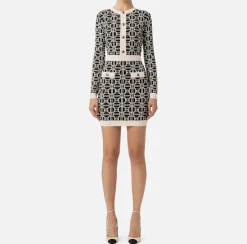 Elisabetta Franchi Mini Dresses|Knitted Dresses|Jacquard logo mini-dress Black/Butter
