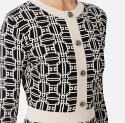 Elisabetta Franchi Mini Dresses|Knitted Dresses|Jacquard logo mini-dress Black/Butter