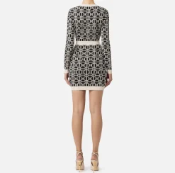 Elisabetta Franchi Mini Dresses|Knitted Dresses|Jacquard logo mini-dress Black/Butter