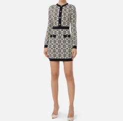 Elisabetta Franchi Mini Dresses|Knitted Dresses|Jacquard logo mini-dress Butter/Black