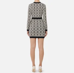 Elisabetta Franchi Mini Dresses|Knitted Dresses|Jacquard logo mini-dress Butter/Black