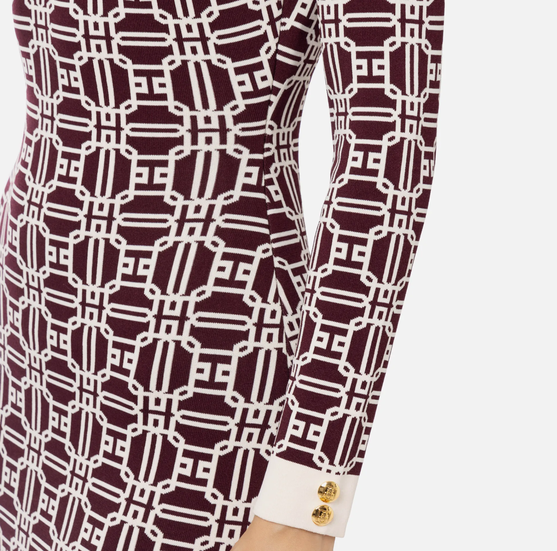 Elisabetta Franchi Mini Dresses|Knitted Dresses|Jacquard logo turtleneck mini-dress RougeNoir/Butter