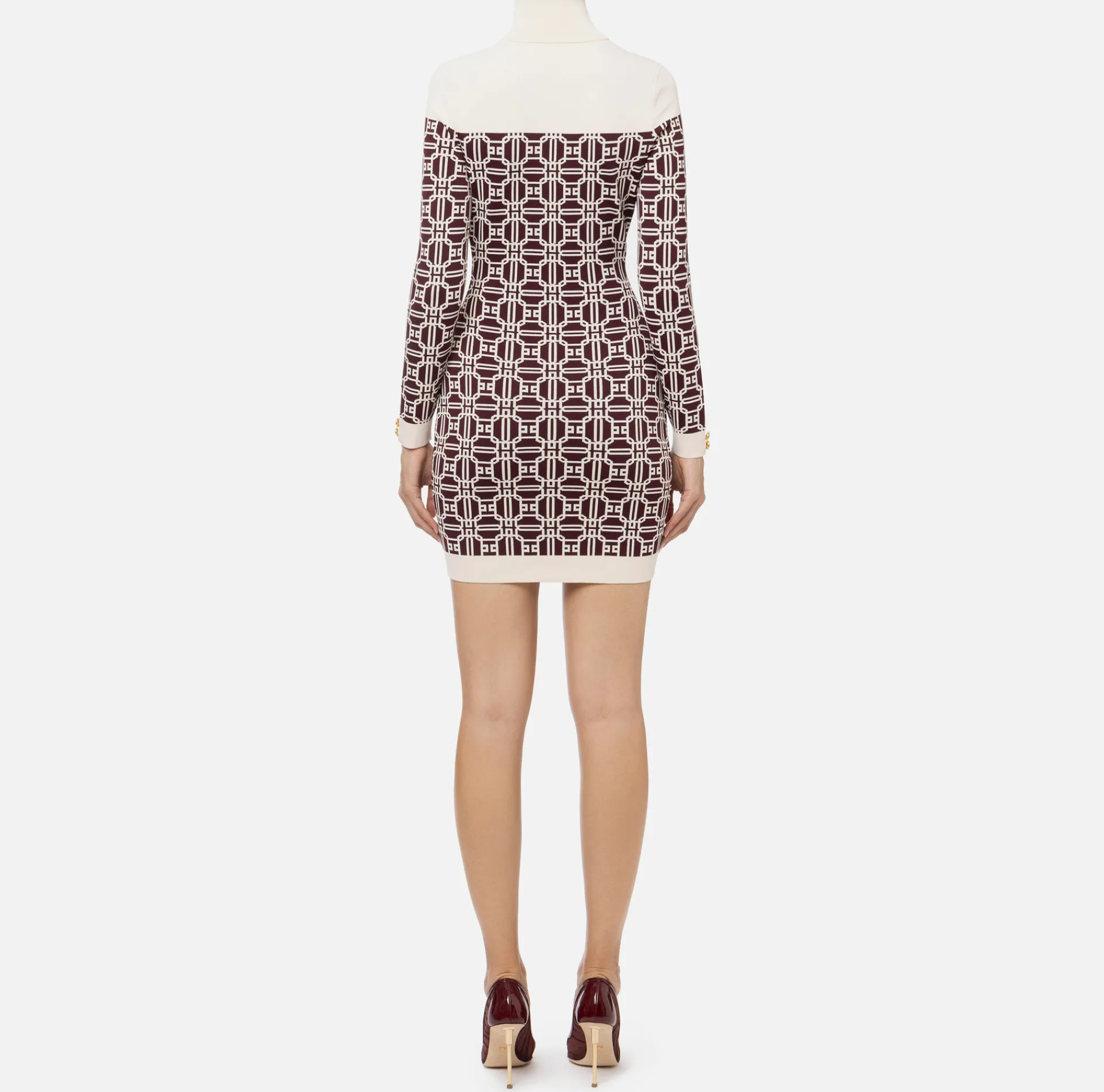 Elisabetta Franchi Mini Dresses|Knitted Dresses|Jacquard logo turtleneck mini-dress RougeNoir/Butter