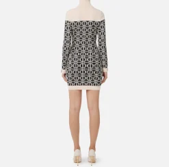 Elisabetta Franchi Mini Dresses|Knitted Dresses|Jacquard logo turtleneck mini-dress Black/Butter