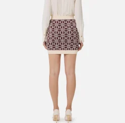 Elisabetta Franchi Skirts|Jacquard viscose logo miniskirt RougeNoir/Butter