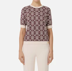 Elisabetta Franchi Knitwear And Sweatshirts|Jacquard viscose logo shirt RougeNoir/Butter