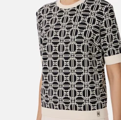 Elisabetta Franchi Knitwear And Sweatshirts|Jacquard viscose logo shirt Black/Butter