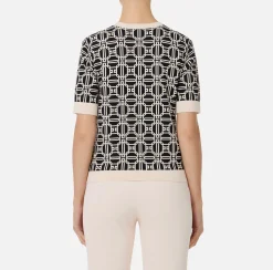Elisabetta Franchi Knitwear And Sweatshirts|Jacquard viscose logo shirt Black/Butter
