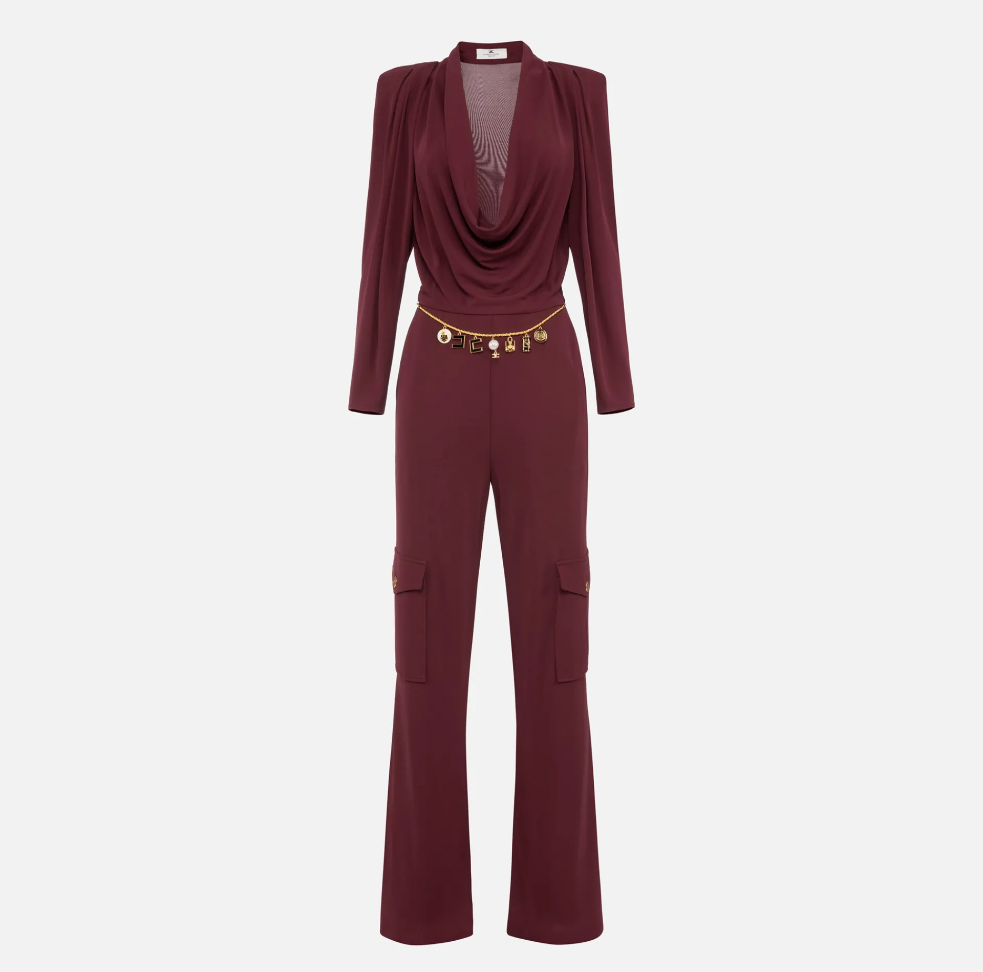 Elisabetta Franchi Jumpsuits|Jersey jumpsuit with charm belt RougeNoir