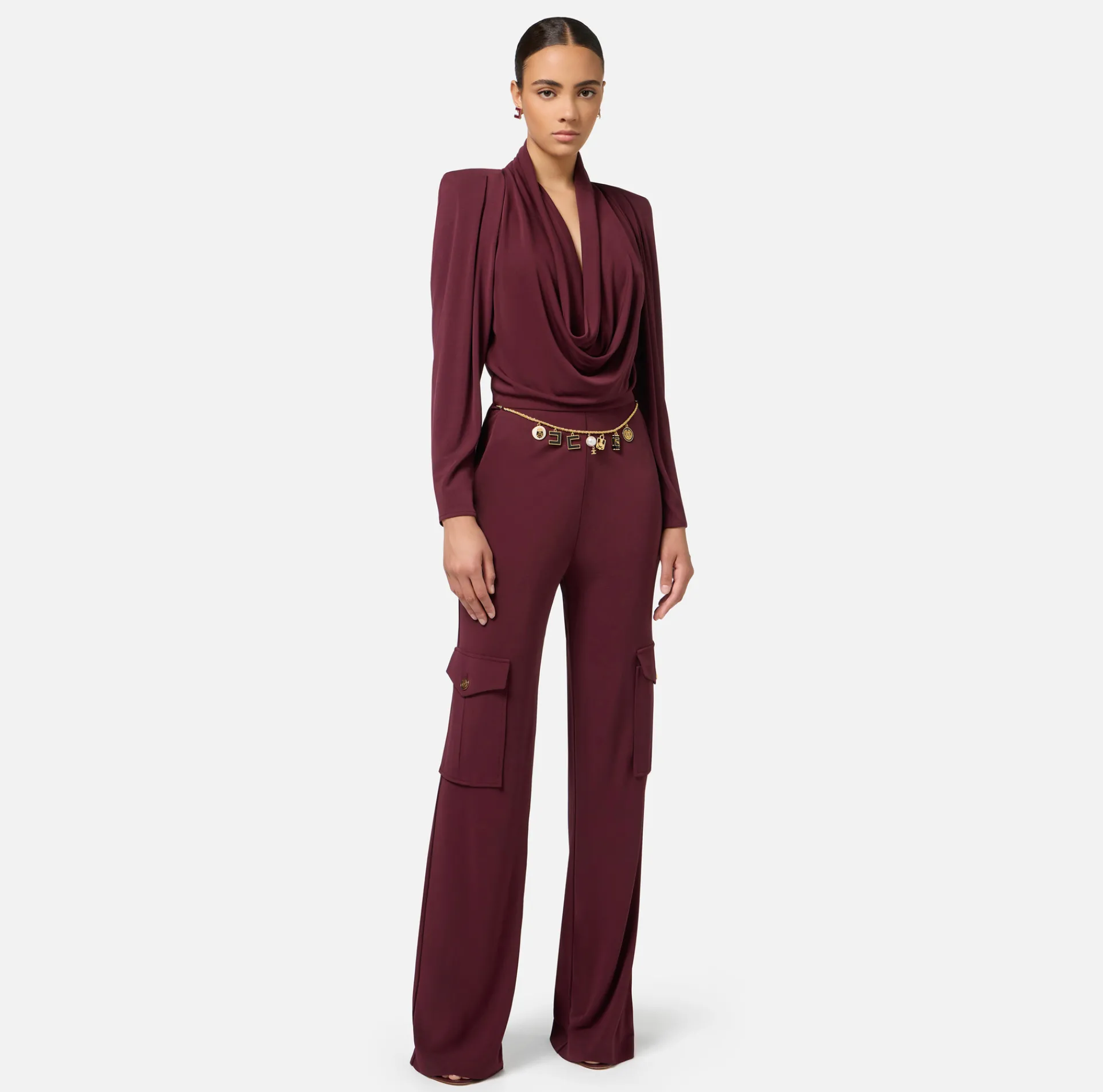 Elisabetta Franchi Jumpsuits|Jersey jumpsuit with charm belt RougeNoir