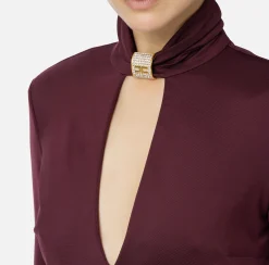 Elisabetta Franchi Midi Dresses|Dresses|Jersey midi dress with jewel accessory RougeNoir