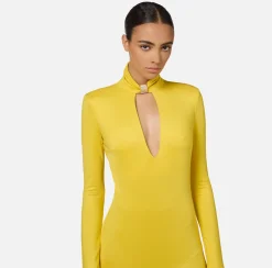 Elisabetta Franchi Midi Dresses|Dresses|Jersey midi dress with jewel accessory Mimosa