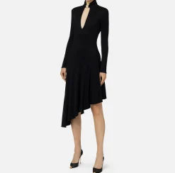 Elisabetta Franchi Midi Dresses|Dresses|Jersey midi dress with jewel accessory Black